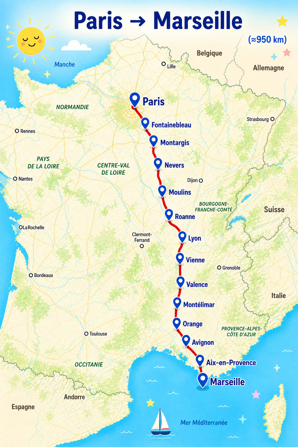 Carte du trajet Bobigny vers Marseille